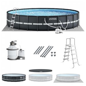 Piscina Estruturada Redonda 26.384 Litros 55 Metros comn Bomba de Filtro Resistente a Perfurações INTEX 26329EH Ultra XTR