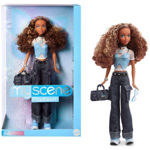 Boneca Barbie My Scene Madison Signature Mattel colecionador look Y2K top borboleta jeans cargo bolsa jeans suporte 2024