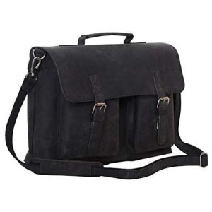 KomalC Bolsa Pasta de Couro para Laptop Unissex Preta