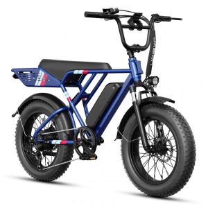 Bicicleta elétrica Jasion RetroVolt azul pneus 20x4 suspensão dupla motor 2000W pico bateria 48V 13Ah 70 km 7 marchas 110V