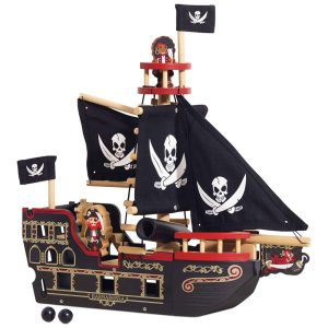 Navio Pirata de Madeira Barbarossa Brinquedo Premium para Crianças de 3 Anos ou Mais Le Toy Van Preto