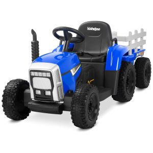 Trator Elétrico Infantil com Pneus de EVA Motores Duplos de 35W Controle Remoto 3 Marchas e Luzes de LED 12V Kidzone Azul