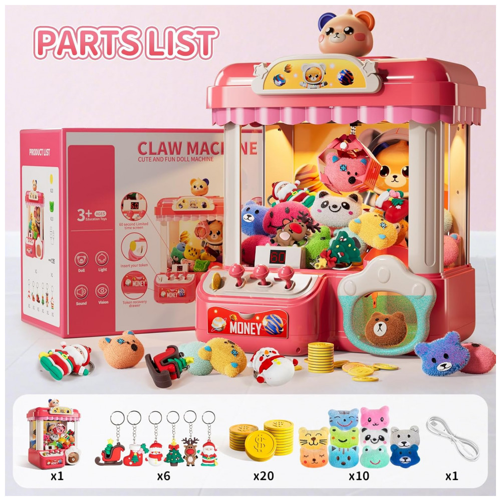 Mini Máquina de Garra Rosa BLmukce – Arcade Infantil com Música, 36 Mini Brinquedos, Doçuras e Diversão - Imagem 7
