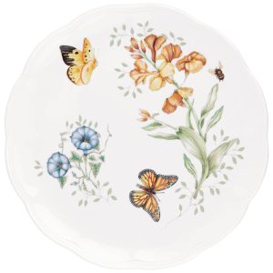 Prato de Jantar de 27 cm com Tema Flores e Borboletas Formato Redondo e Material de Porcelana Lenox Branco Colorido