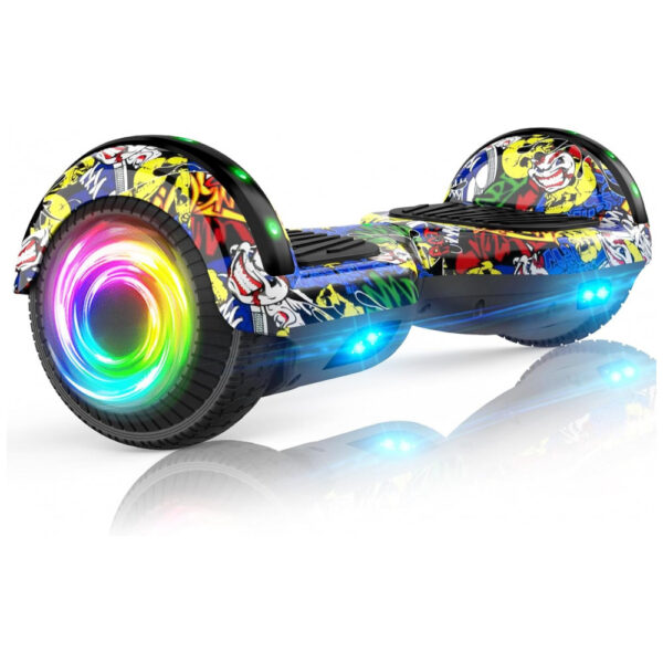 Hoverboard SISIGAD H6 Graffiti para Crianças de 6 a 12 Anos com Bluetooth LED e Rodas Coloridas de 6,5 Polegadas