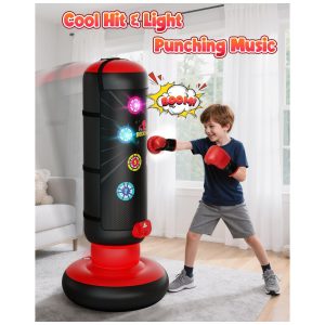 Saco de pancadas infantil HopeRock com luz música placar e 4 modos de jogo vermelho 25 cm x 152 cm