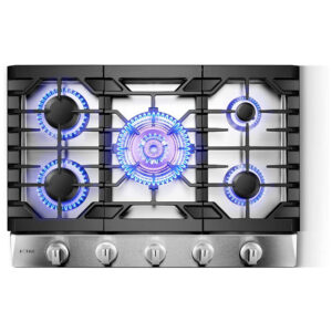 Cooktop a gás 5 queimadores Fotile inox queimador triplo 22.000 BTU proteção contra falha de chama grades em ferro fundido 110V