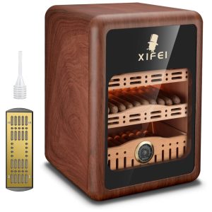 Umidor de Charutos XIFEI Gabinete para 150 Charutos com Iluminação LED Prateleiras de Cedro Espanhol Higrômetro e Umidificador.