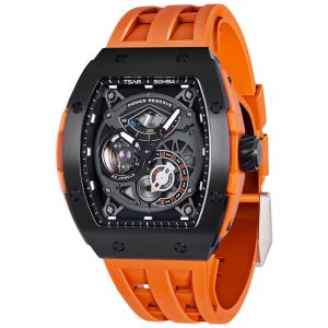 Relógio Masculino Analógico Automático a Prova dÁgua 50M com Pulseira de Silicone TSAR BOMBA 8210 A Laranja