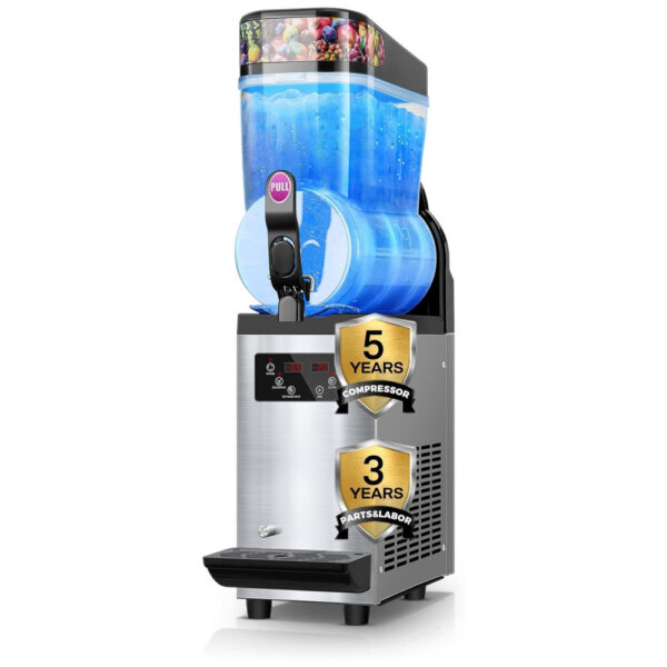 Máquina de Frozen Comercial de Aço Inoxidável, 2 Tanques de 15L, Prepara até 85 Copos de 350ml por Ciclo, Controle de Temperatura Preciso de 0 a 9,