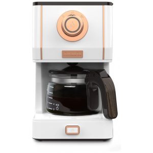 Máquina de Café Expresso Retrô 370mL com 3 Modos de Preparo 110V Amaste Branca e Ouro Rosa