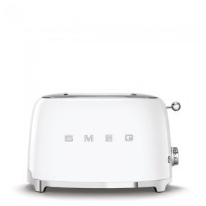 Torradeira elétrica Smeg branca retrô 2 fatias com 6 níveis de tostagem funções reaquecer/descongelar/bagel e bandeja de migalhas removível 110V
