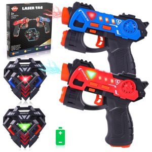 Conjunto de Pistola de Brinquedo para Ambientes Internos e Externos com Laser Tag 2 Pistolas e 2 Emblemas 4 a 7 Anos VATOS Colorida