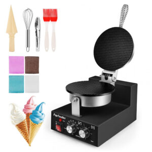 Máquina para Casquinha de Sorvete Comercial POPFOODEX Preto Placa Antiaderente 20 cm 1200W 120V