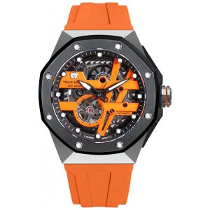 Relógio Masculino Analógico Automático Mecânico a Prova dÁgua 100M com Pulseira de Silicone TSAR BOMBA SGLZTB8803 Laranja
