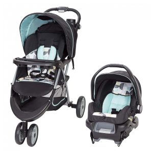 Carrinho de Bebê com Cadeira para Carro Baby Trend EZ Ride com Posição de Reclinação Ajustáveis Preto