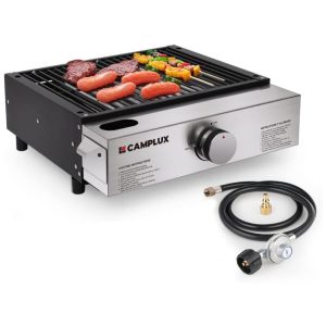 Churrasqueira a gás propano portátil de 17 polegadas com 20 lb e regulador de RV para campingCAMPLUX Cinza