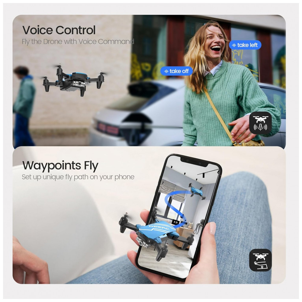 Drone DEERC D20 Mini com Câmera HD para Crianças Brinquedo de Controle Remoto para Meninos e Meninas com Controle por Voz Selfie por Gestos Altitud - Imagem 3