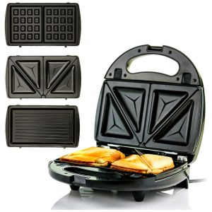 Sanduicheira Elétrica OVENTE 3 em 1 Grill Panini Waffle e Sanduíche com Placas Antiaderentes Removíveis 750W