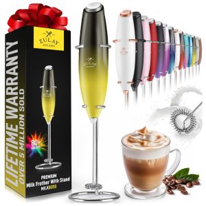 Espumador de Leite Elétrico Portátil em Aço Inoxidável a Pilhas Amarelo e Preto