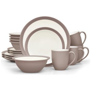 Aparelho de Jantar para Todas as Ocasiões Elegância e Sofisticação para Sua Mesa com 16 Peças Formato Redondo e Material de Cerâmica sem BPA Noritake Marrom