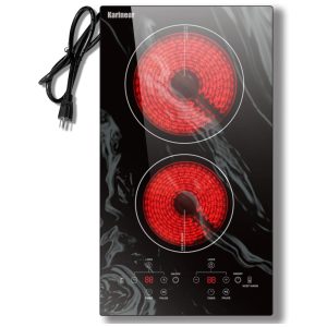 Cooktop Elétrico Portátil Karinear 2 Bocas 110v Cooktop Elétrico de Balcão ou Embutido 30 cm de Vidro Cerâmico com Padrão de Ondas Belíssimo