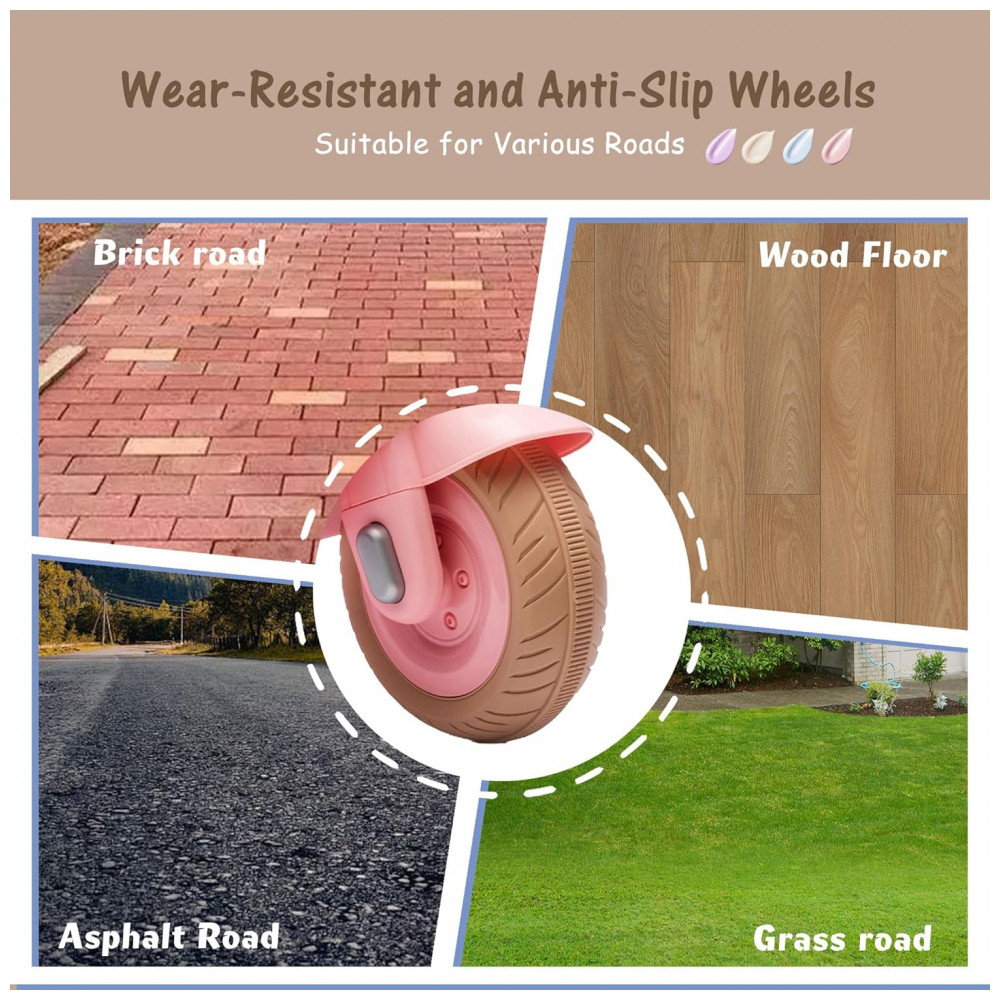 Moto Elétrica Infantil NEWDOOD 12V Rosa Claro 2 Lugares 3 Rodas Bluetooth USB Baú Lento Start Estabilidade - Imagem 7