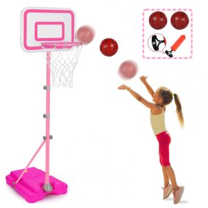 Tabela de basquete infantil ajustável Tsomtto rosa 2011P estrutura em aço e plástico altura regulável para crianças