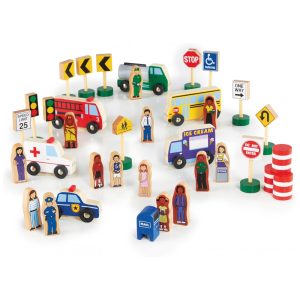 Guidecraft Conjunto Educativo Essencial de Comunidade e Rodovia - Brinquedo de Madeira para Crianças