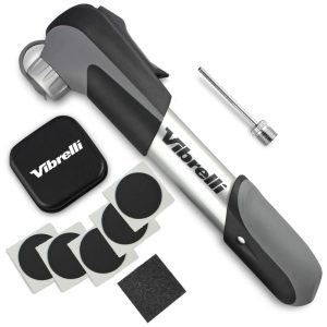 Mini Bomba de Ar Portátil 120 PSI para Bicicleta com Adesivos de Reparo e sem Necessidade de Troca de Válvula VIBRELLI Preto