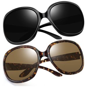 Óculos de Sol Feminino Polarizados com Proteção UV Joopin D11 2 Unidades Preto e Âmbar Marrom