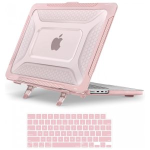 MOSISO Capa Rígida Honeycomb para MacBook Pro 16" 2021-2025 M1/M2/M3/M4 Pro/Max com Suporte Dobrável e Capa de Teclado Rosa