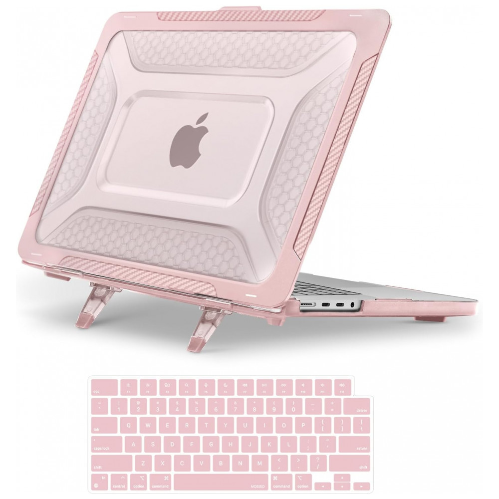 MOSISO Capa Rígida Honeycomb para MacBook Pro 16" 2021-2025 M1/M2/M3/M4 Pro/Max com Suporte Dobrável e Capa de Teclado, Rosa