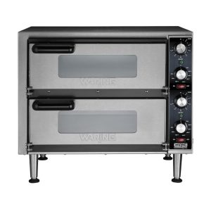 Forno de Pizza de 2 Andares com Porta Dupla Temporizadores Separados e Plugue de 6 a 20 Fases 240V 3500W Waring WPO350 Prata