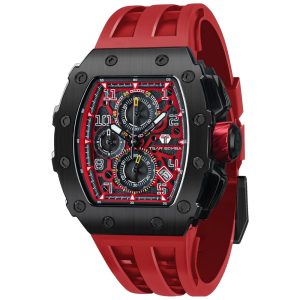 Relógio Masculino Analógico Quartzo a Prova dÁgua 50M com Cronógrafo TSAR BOMBA TB 8204SGLZHX Vermelho e Preto