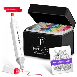 Conjunto de Canetas Artisticas Á Base de Álcool 120 Cores para Artistas Profissionais com Pontas Duplas e Estojo JACK BROWN