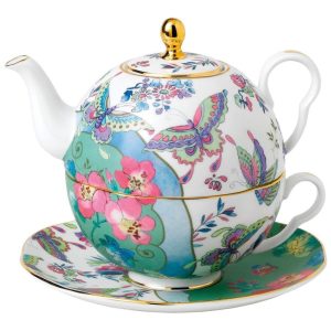 Bule de Chá 560mL com Designs Florais Vintage e Material de Porcelana Fina Wedgwood Colorido