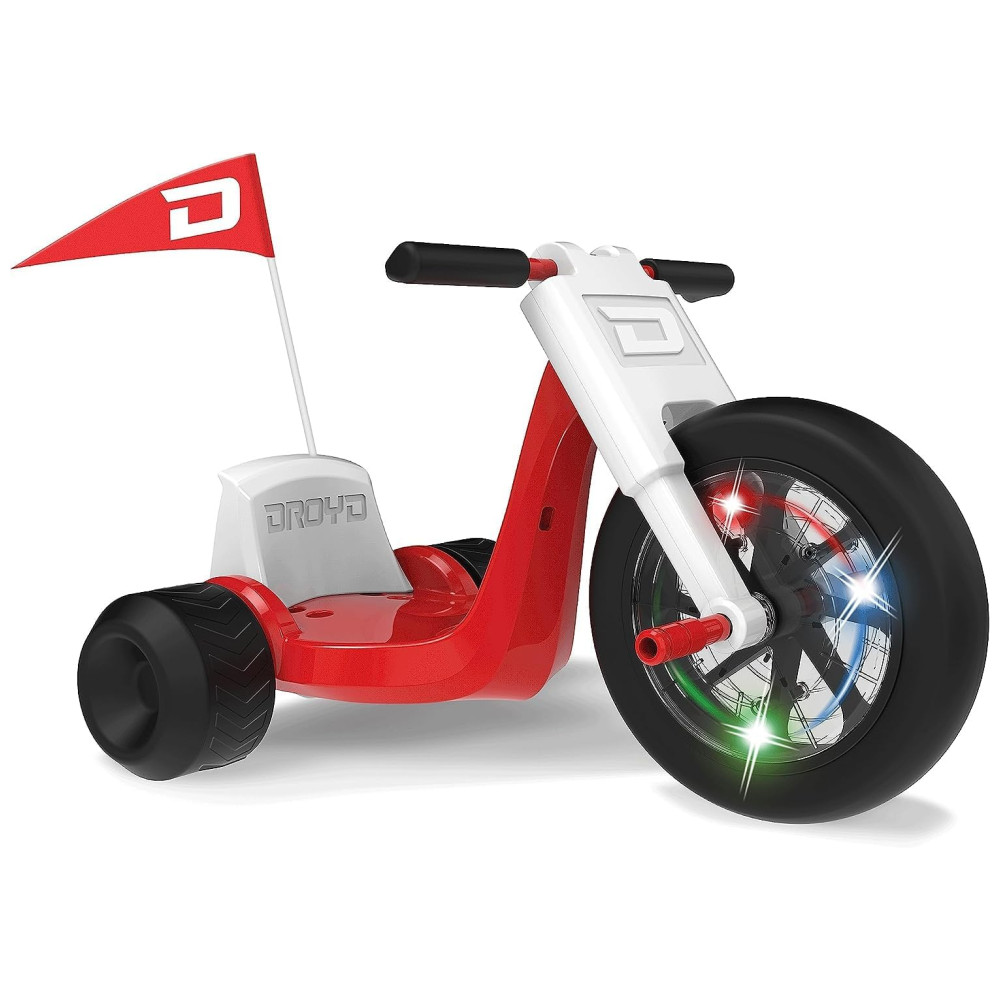 Triciclo Infantil com Controle de Velocidade dos Pais Assento Ajustável Luzes LED Multicoloridas e a Bateria de Íon de Lítio 24V Droyd Romper Vermelho