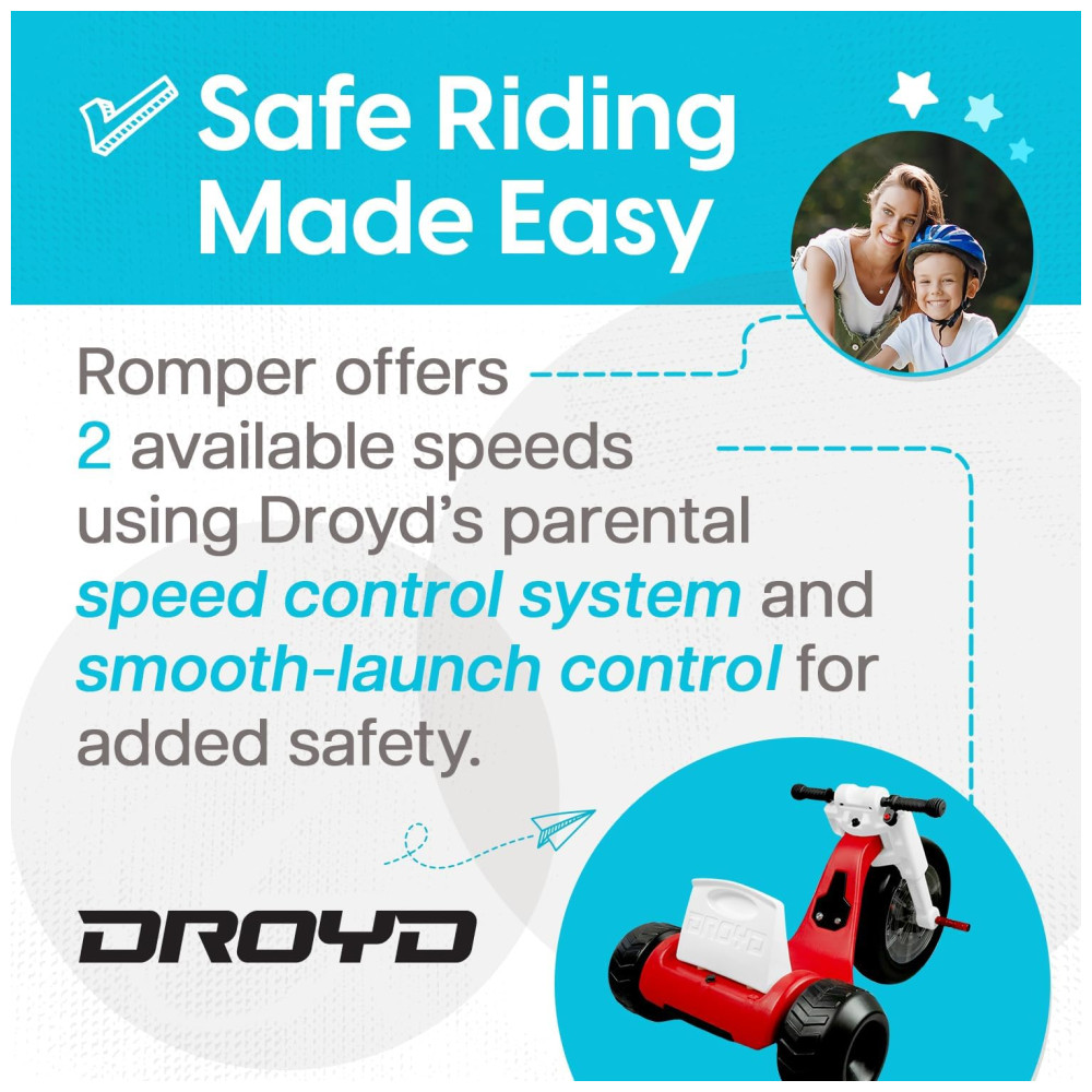 Triciclo Infantil com Controle de Velocidade dos Pais Assento Ajustável Luzes LED Multicoloridas e a Bateria de Íon de Lítio 24V Droyd Romper Vermelho - Imagem 5