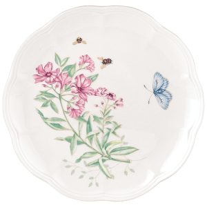 Prato Decorativo 22 cm com Tema de Flores e Borboletas Formato Redondo e Material de Porcelana LENOX Branco