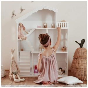 Estante de Madeira e Casa de Bonecas para Armazenamento de Brinquedos com 3 Prateleiras para Crianças Acima de 3 Anos YFDZONE Branca