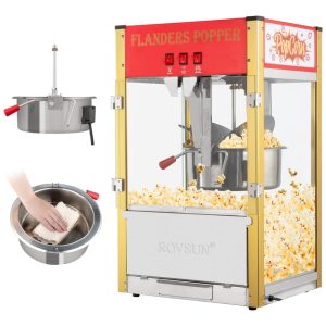 Pipoqueira Elétrica Faz até 253 kg de Pipoca com Panela de 450g Colher de Aço Inoxidável Colher de Óleo e 3 Copos de Pipoca 110V ROVSUN Vermelha