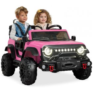 Carro Elétrico Infantil Best Choice Products 24V Rosa Claro Caminhão 2 Lugares com Controle Remoto Bluetooth Luzes LED e Capacidade para 60 kg