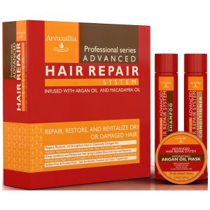 Shampoo e Condicionador e Máscara Óleo de Argan Macadâmia Melhora Textura e Elasticidade ARVAZALLIA Vermelho