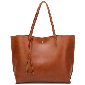 Bolsa Feminina de Ombro em Couro Sintético Macio DREUBEA WB 009 BNS Marrom Escuro