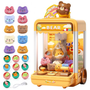 Máquina de Garra AIQI Bear Kids Mini Candy Vending Amarela com Luzes e Som para Crianças
