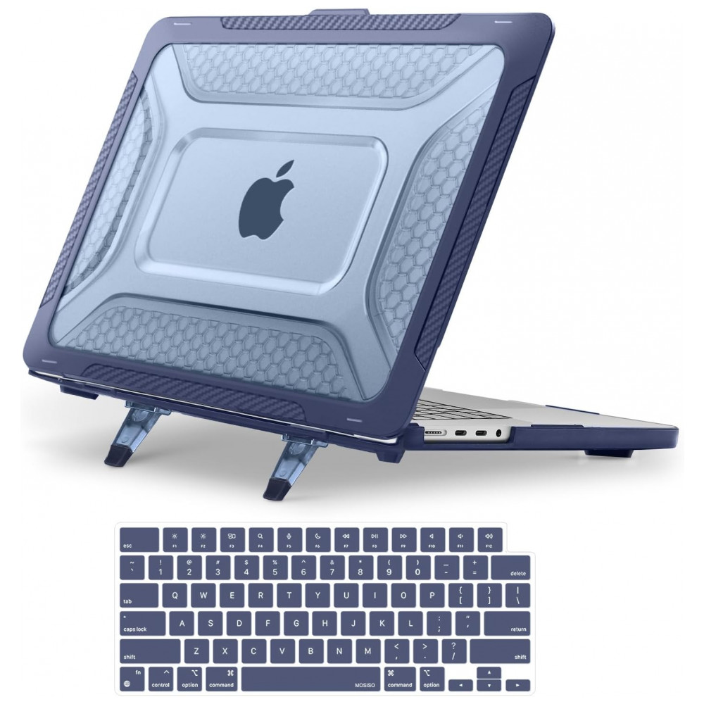 MOSISO 16" Capa Rigida com Bumper Antichoque, Suporte Dobrável e Proteção de Teclado para MacBook Pro 16, Azul Marinho