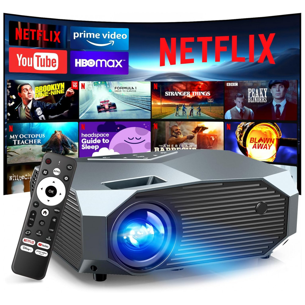 Projetor Inteligente de Alta Luminosidade YOWHICK Netflix Oficial com WiFi 6 e Bluetooth 5.3, Projetor de Filmes 4K,YOWHICK