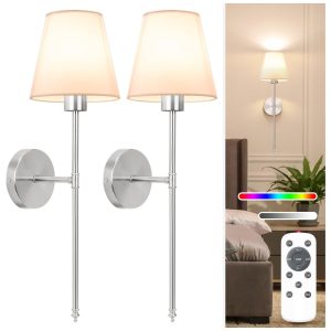 Conjunto de Luminária de Parede Recarregáveis Sem Fio com 2 Peças Estilo Moderno Controle Remoto Tamanho 60 cm Lâmpadas Removíveis e Personalizáveis NIORSUN SW013 Prata