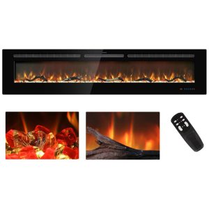 Lareira Elétrica de Embutir A43x203L com Controle Remoto Temporizador e Chamas Multicolorida 110V Kentsky Preta